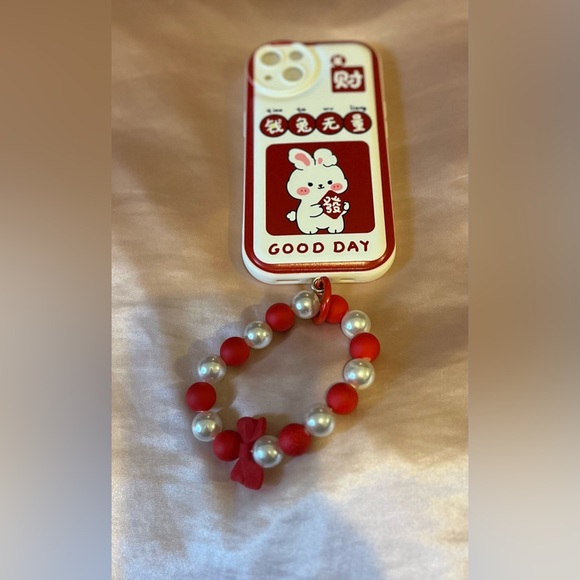 iPhone 13 Cute Rabbit Design W/ Hanging Chain Lanyard Silicone Phone Case NWT - Picture 9 of 9